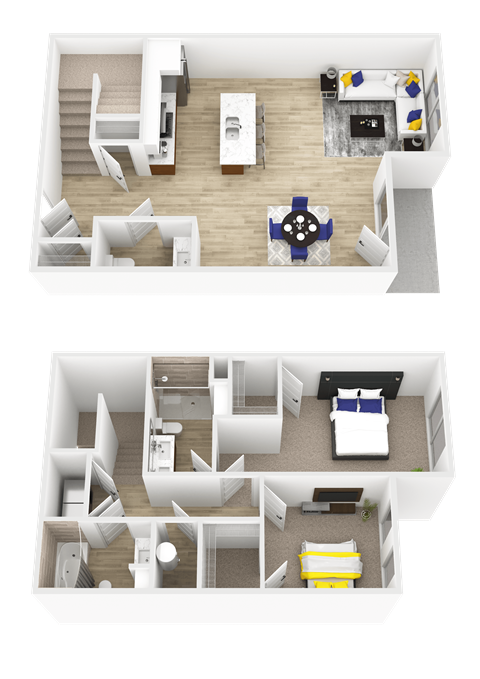 Floor plan for 2 beds, 2.5 baths, 1450 sqft